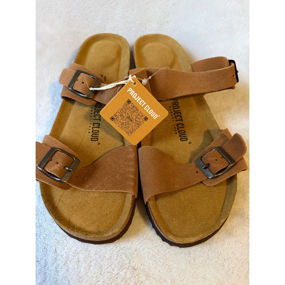 Project Cloud Wedge Sandals Women Size 10 Tan NEW Leather Memory Foam Buckle